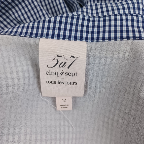 Cinq A Sept Gaby Gingham Mini Dress 12 Women Preppy Cotton Blend Button Tie - Picture 8 of 12